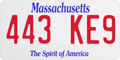 MA license plate 443KE9