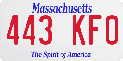 MA license plate 443KF0