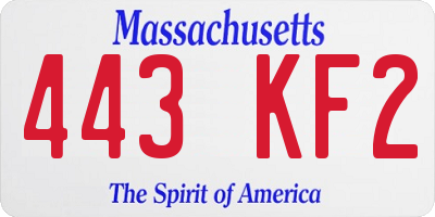 MA license plate 443KF2
