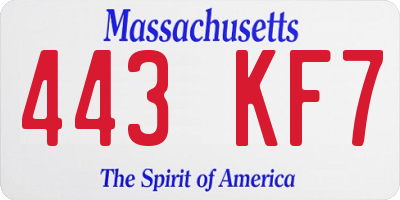 MA license plate 443KF7