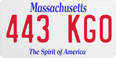 MA license plate 443KG0