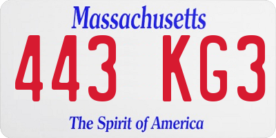 MA license plate 443KG3