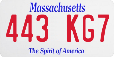 MA license plate 443KG7
