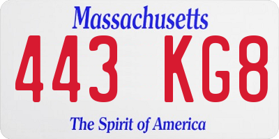 MA license plate 443KG8