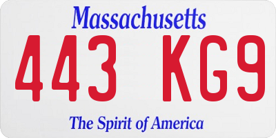 MA license plate 443KG9