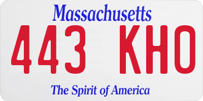 MA license plate 443KH0