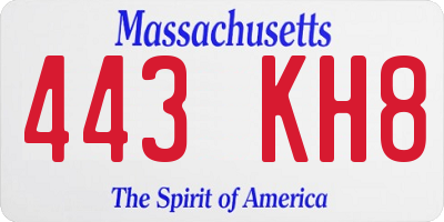 MA license plate 443KH8