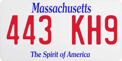 MA license plate 443KH9