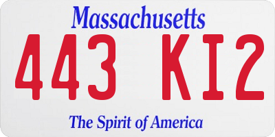 MA license plate 443KI2