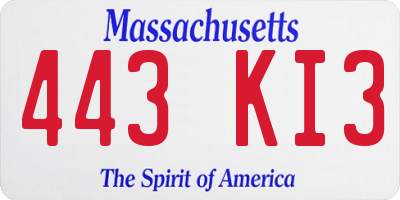 MA license plate 443KI3