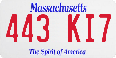 MA license plate 443KI7