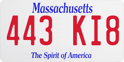 MA license plate 443KI8