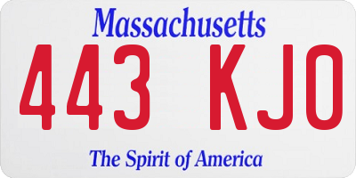 MA license plate 443KJ0
