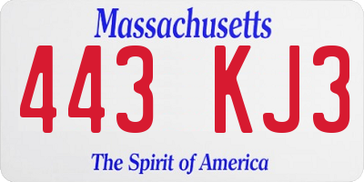 MA license plate 443KJ3
