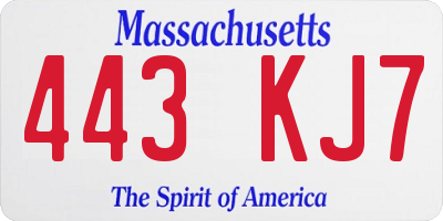 MA license plate 443KJ7