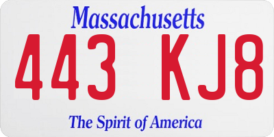 MA license plate 443KJ8