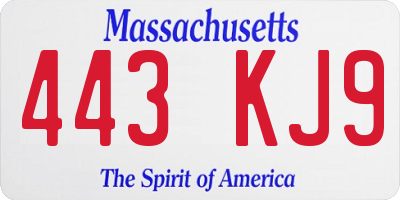 MA license plate 443KJ9