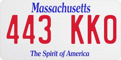 MA license plate 443KK0