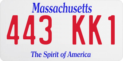 MA license plate 443KK1