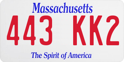 MA license plate 443KK2