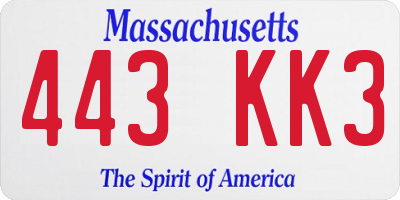 MA license plate 443KK3