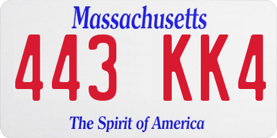 MA license plate 443KK4