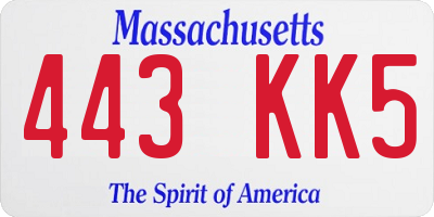 MA license plate 443KK5