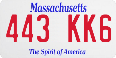 MA license plate 443KK6