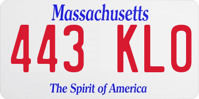 MA license plate 443KL0
