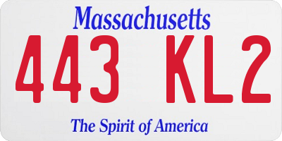 MA license plate 443KL2
