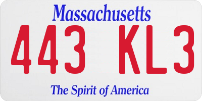 MA license plate 443KL3