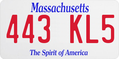MA license plate 443KL5