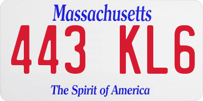 MA license plate 443KL6