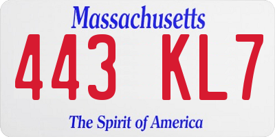 MA license plate 443KL7
