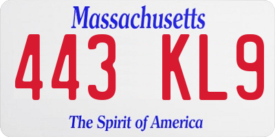 MA license plate 443KL9