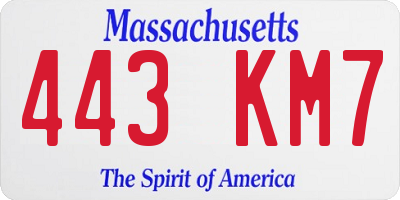 MA license plate 443KM7