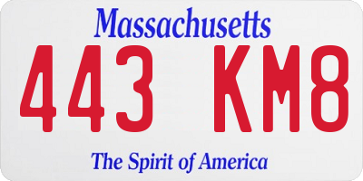 MA license plate 443KM8