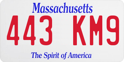 MA license plate 443KM9