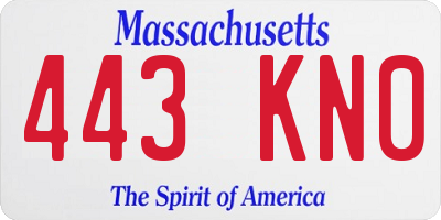 MA license plate 443KN0