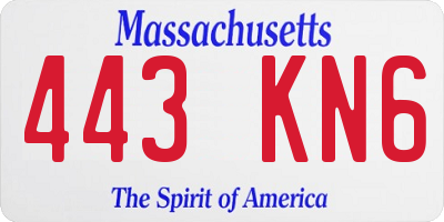 MA license plate 443KN6