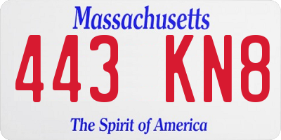 MA license plate 443KN8