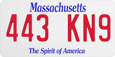 MA license plate 443KN9