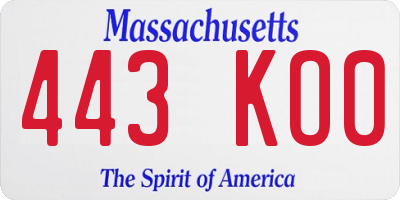 MA license plate 443KO0