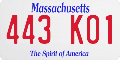 MA license plate 443KO1