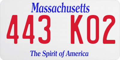 MA license plate 443KO2
