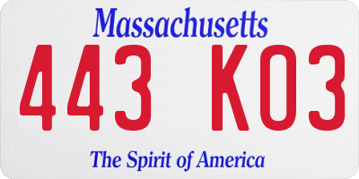MA license plate 443KO3
