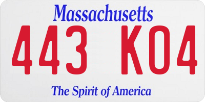 MA license plate 443KO4