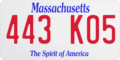MA license plate 443KO5