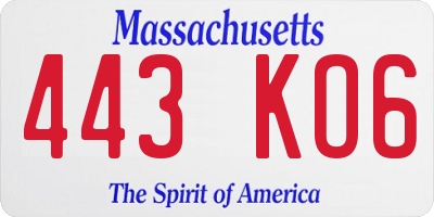 MA license plate 443KO6