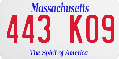 MA license plate 443KO9